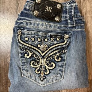 Miss Me Blue Straight Leg Jeans with Embellished Pockets